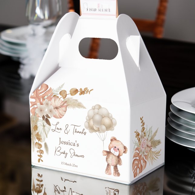 Pastel cream brown boho dried flowers baby shower  favour box (Pastel cream brown boho dried flowers baby shower favor boxes)