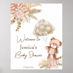 Pastel cream brown boho dried flowers baby shower poster