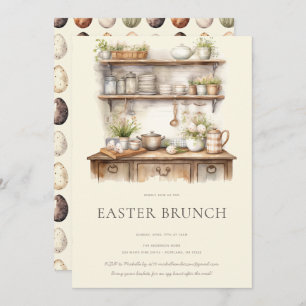 Pastel Cream & Brown Vintage Kitchen Easter Brunch Invitation