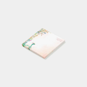 Pastel cream floral peacock template post-it notes