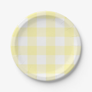Pastel Cream Gingham Plaid Pattern Paper Plate