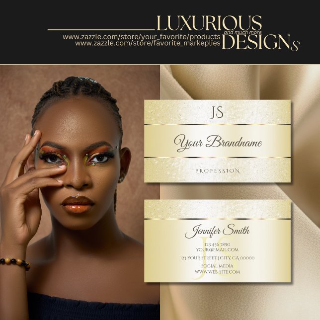 Pastel Cream Golden Sparkle Glitter and Initials Business Card (Creator Uploaded)