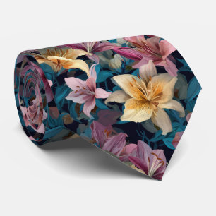 Pastel & Cream Lily Floral Pattern Tie