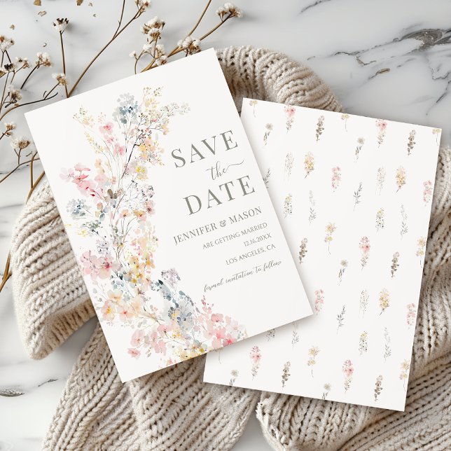 Pastel Cream Meadow Floral Save The Date Invitation (Creator Uploaded)