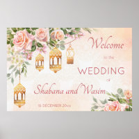 Pastel cream pink roses Arabian lanterns welcome