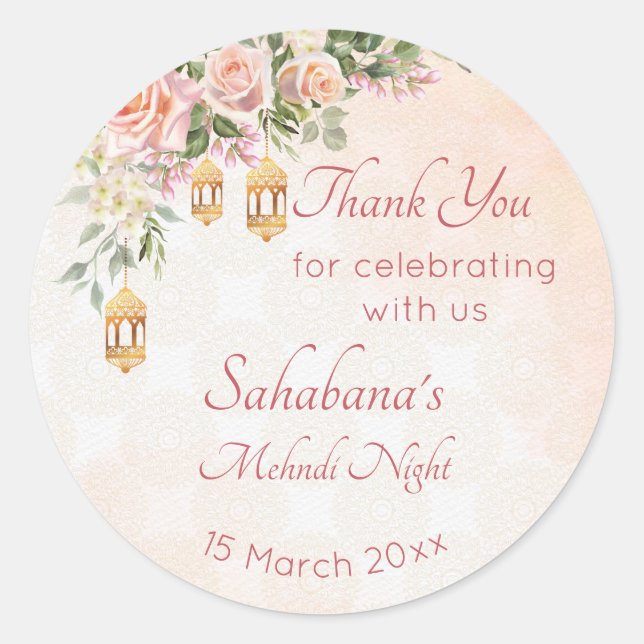 Pastel cream pink roses with Moroccan lanterns Classic Round Sticker (Front)