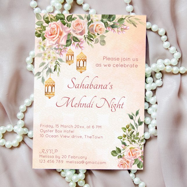 Pastel cream pink roses with Moroccan lanterns Invitation (Creator Uploaded)