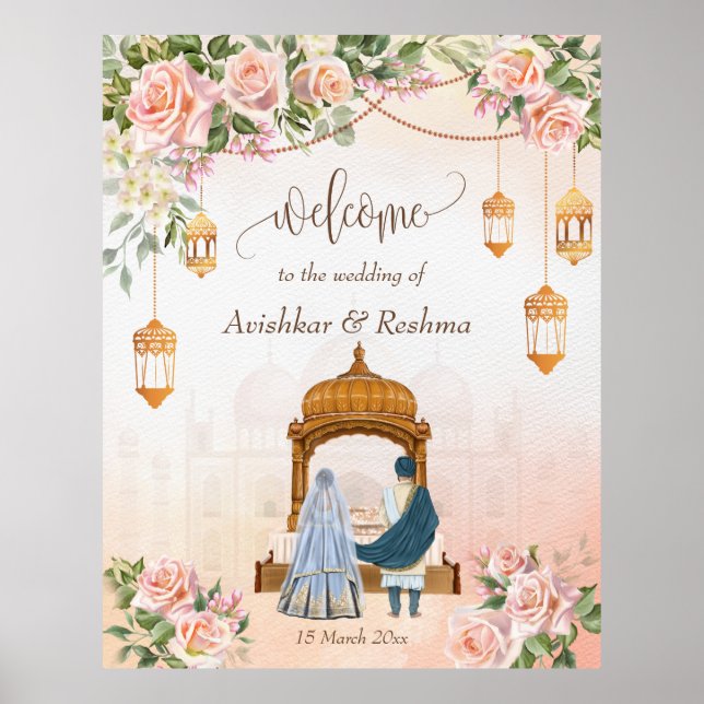 Pastel cream pink roses with Moroccan lanterns Poster (Front)