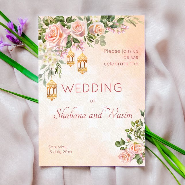 Pastel cream roses Moroccan lanterns wedding Invitation (Creator Uploaded)