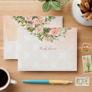 Pastel cream roses wedding matching budget cards envelope