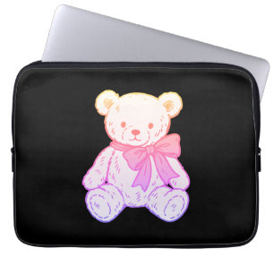 Pastel Creepy Cute Teddy Bear Seamless Pattern on Laptop Sleeve