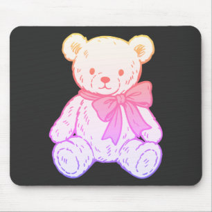 Pastel Creepy Cute Teddy Bear Seamless Pattern on Mouse Mat