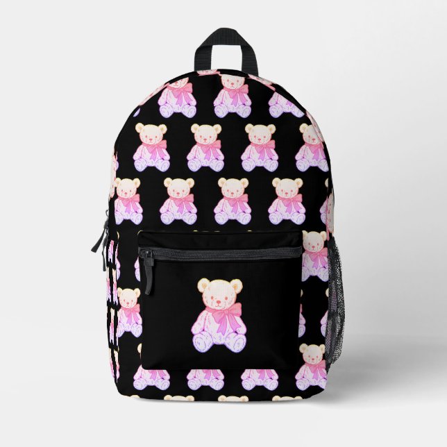 Pastel Creepy Cute Teddy Bear Seamless Pattern on  Printed Backpack (Front)