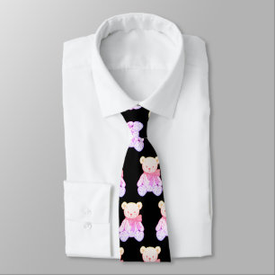 Pastel Creepy Cute Teddy Bear Seamless Pattern on Tie