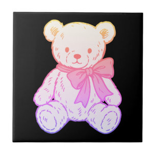 Pastel Creepy Cute Teddy Bear Seamless Pattern on Tile