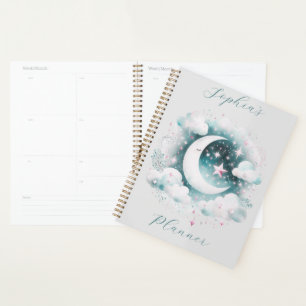 Pastel Crescent Moon Celestial Clouds Personalised Planner