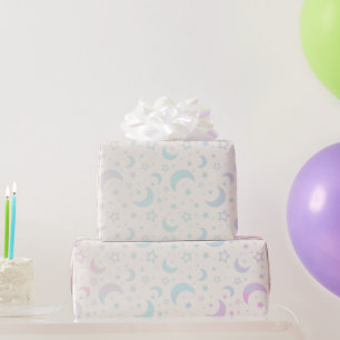 Pastel Crescent Moons and Stars Halloween Wrapping Paper
