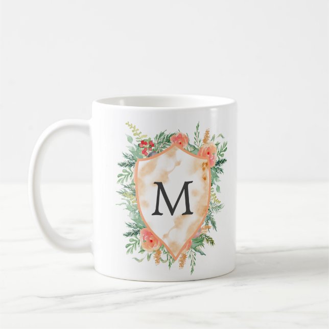 pastel crest winter floral monogram mug (Left)