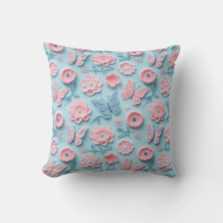 Pastel Crochet Butterflies and Blossoms Cushion