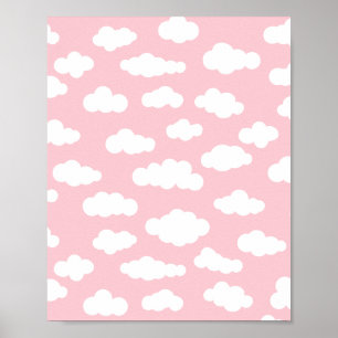 Pastel Cumulus Clouds Asthetic White And Pink Art  Poster