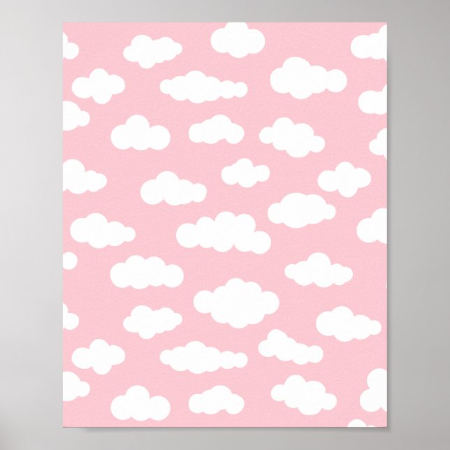 Pastel Cumulus Clouds Asthetic White And Pink Art  Poster (Front)