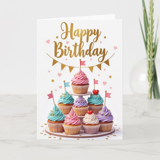 Pastel Cupcake Birthday Card (Front)