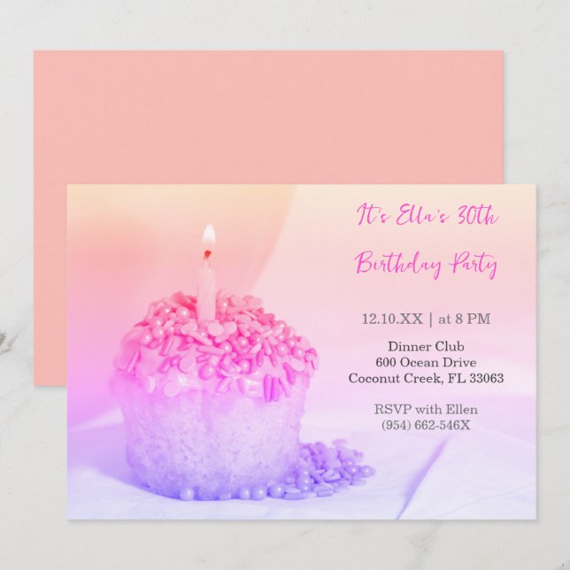 Pastel Cupcake Colourful 30th birthday invitation (Front/Back)