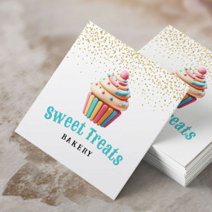 Pastel Cupcake Gold Confetti Bakery & Pastry Chef Square Business Card