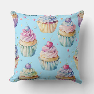 Pastel Cupcake Pattern Throw Pillow