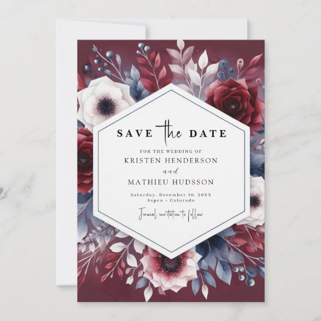 Pastel Custom Burgundy Save The Date (Front)