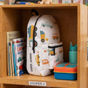 Pastel custom car name boys backpack