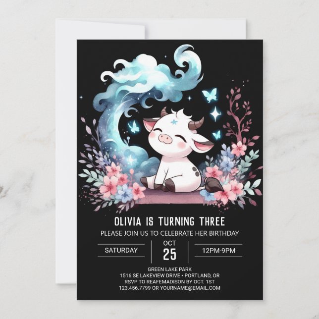 Pastel Custom Cow Birthday Invitation (Front)
