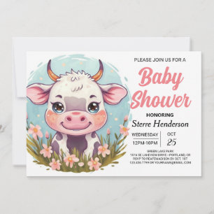 Pastel Custom Farmyard Cow Baby Shower Invitation