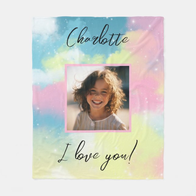 Pastel Custom Photo "I Love You" Personalised Name Fleece Blanket (Front)