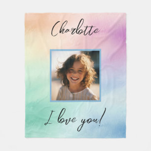 Pastel Custom Photo "I Love You" Personalised Name Fleece Blanket