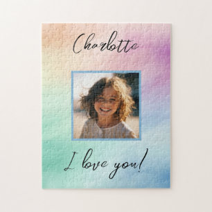 Pastel Custom Photo "I Love You" Personalised Name Jigsaw Puzzle