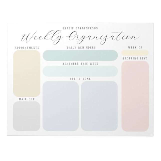 Pastel Custom Weekly To Do Organisation Notepad (Front)