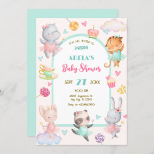 Pastel cute ballerina baby shower invitation