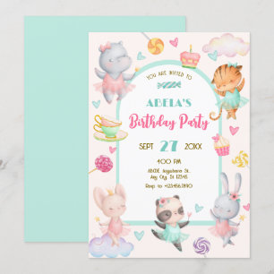 Pastel cute ballerina birthday  invitation