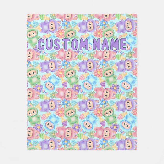 Pastel cute blanket, personalised cosy throw fleece blanket (Front)