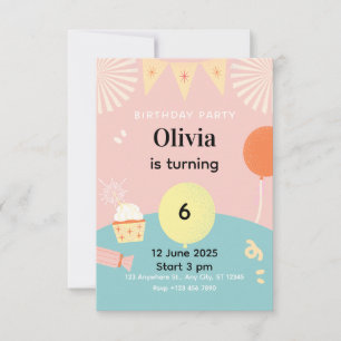 Pastel Cute Bunny Kids Birthday Party Invitation