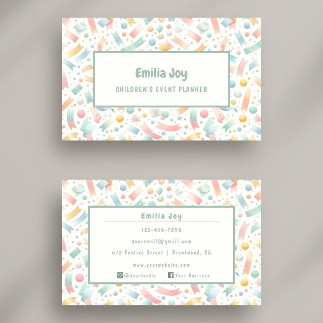 Pastel Cute Confetti Watercolor Party and Event Business Card (Creator Uploaded)