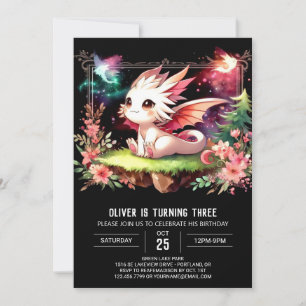 Pastel Cute Dragon Birthday Invitation