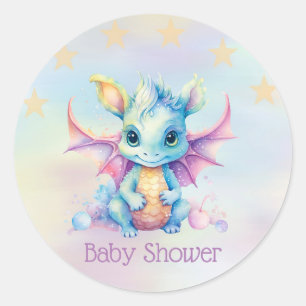 Pastel Cute Dragon Girl Baby Shower Classic Round Sticker