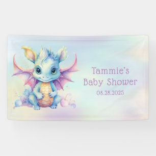 Pastel Cute Dragon Girl Baby Shower Custom Banner