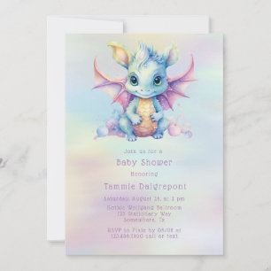 Pastel Cute Dragon Girl Baby Shower Invitation