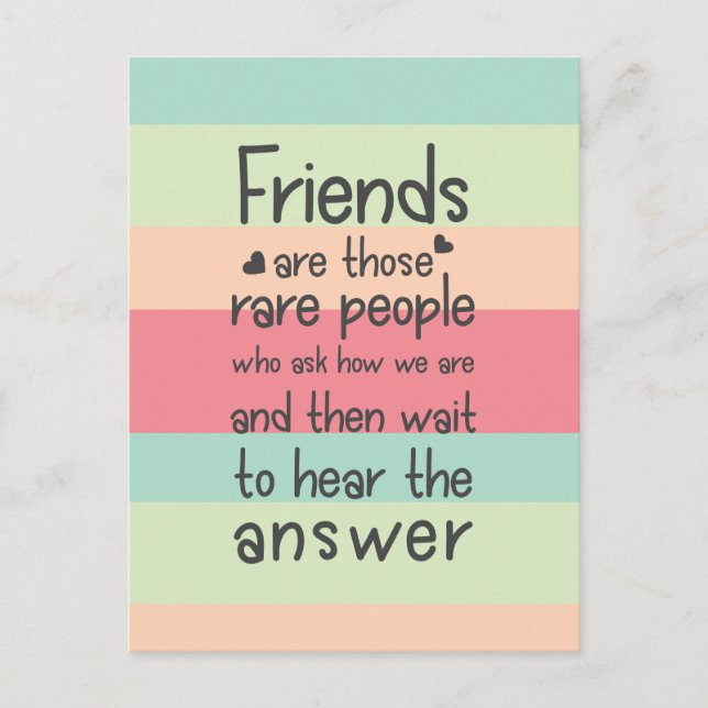 Pastel Cute Friends rare  Friendship Quote Stripes Postcard (Front)