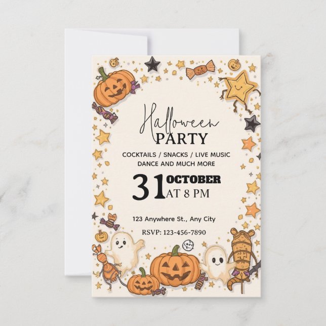 Pastel Cute Halloween Party Invitation – Editable  (Front)