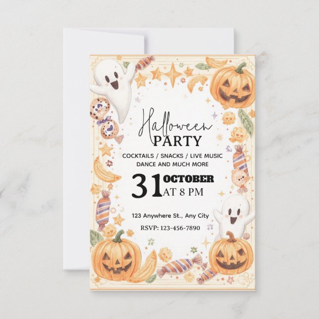 Pastel Cute Halloween Party Invitation – Editable  (Front)
