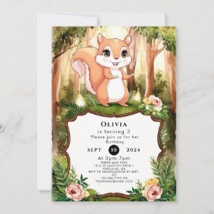 Pastel Cute Squirrel Birthday Invitation
